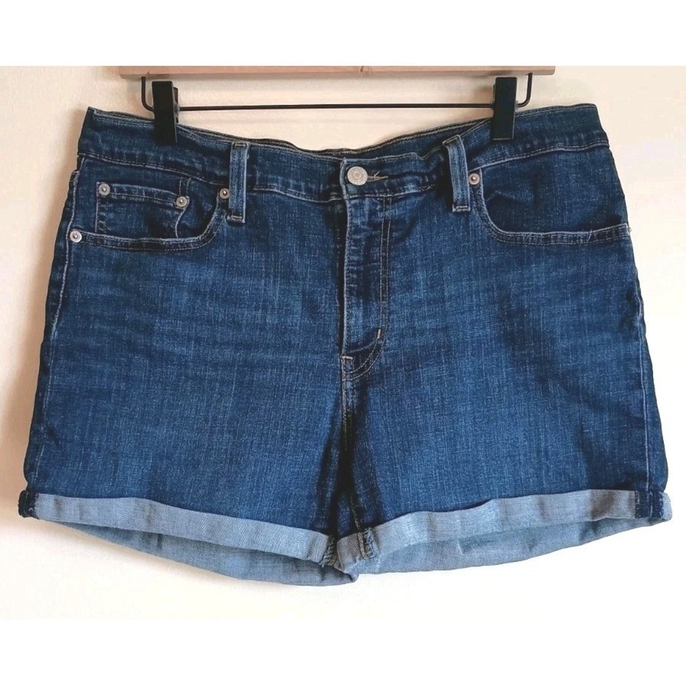 Levi's Mid Length Denim Shorts Women's Sz 32/12 Cuffed Blue Jean Shorts Stretch